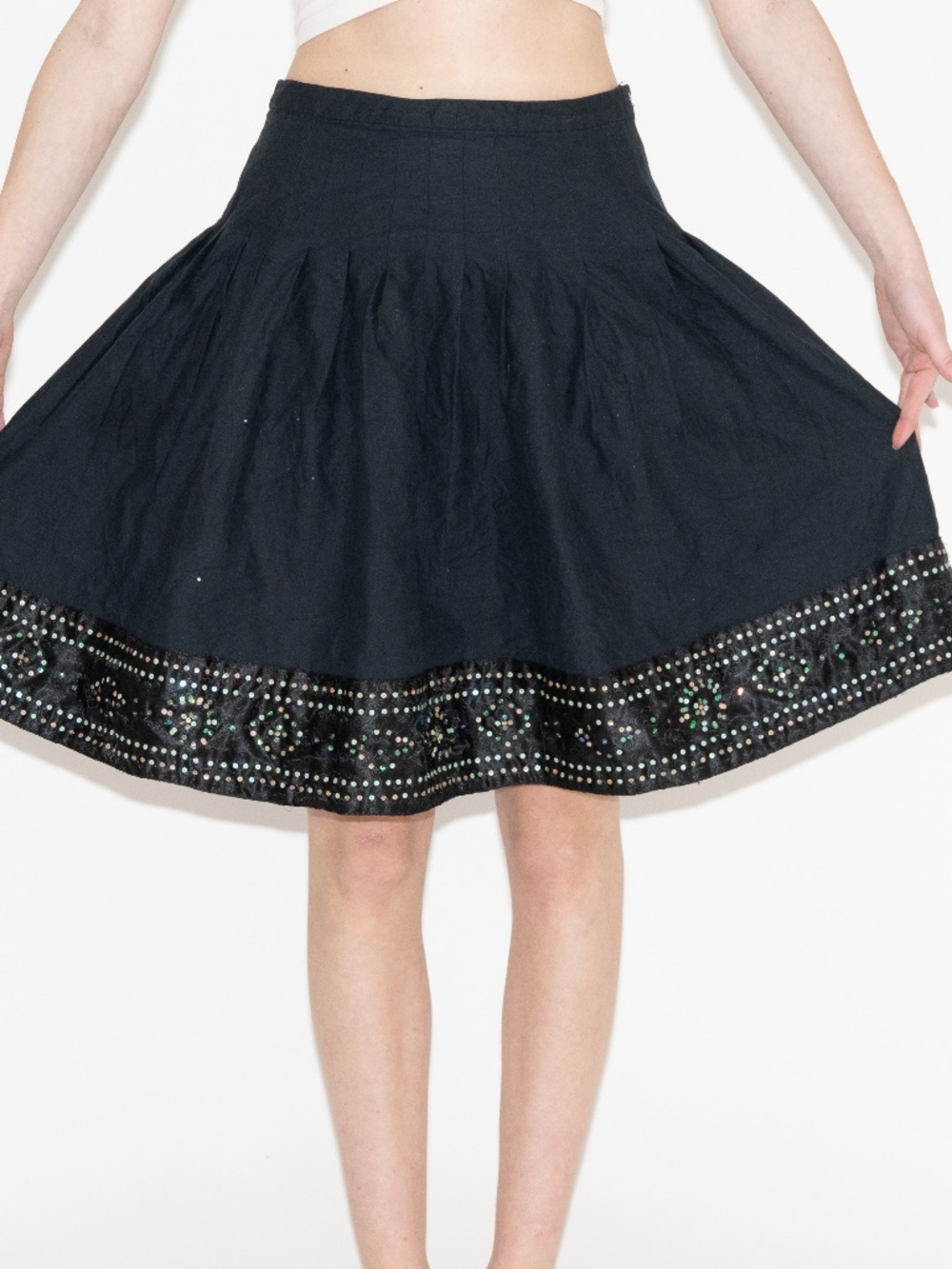 Y2k drop waist pleated mini skirt sequin size 8 I.C.E. linen, cotton